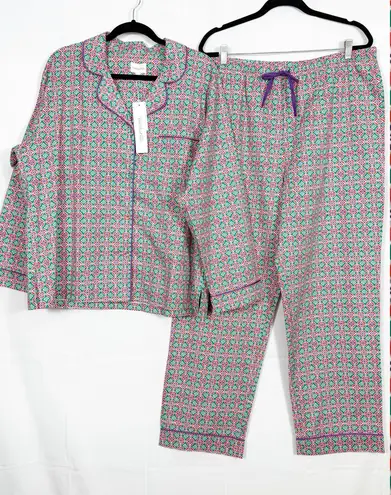 BedHead PJ’s Pajamas Two (2) Piece Set Long Sleeve Top Bottoms Cotton Printed Green Size 1X