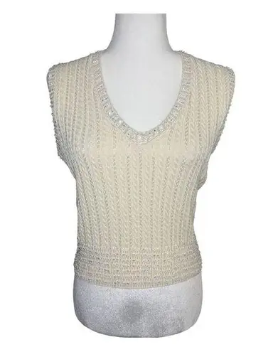 Vintage Beaded Knit Sweater Vest | Y2K Glam Classic | Deadstock Small Vie