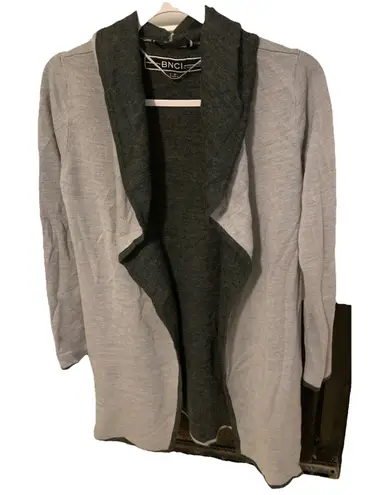 BNCI by Blanc Noir Sweater Gray Open Front Cardigan Hooded Wool Women's Small 39