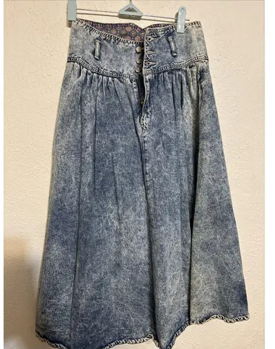 Vintage Gitano Acid Wash High Drop Waist Denim Jean Skirt Pleated Pockets 7/8 Blue
