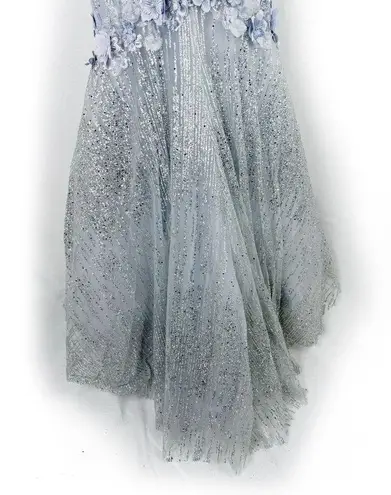 PORTIA AND SCARLETT Ice Queen Blue Silver Glitter Flower Halter Mermaid Gown 0