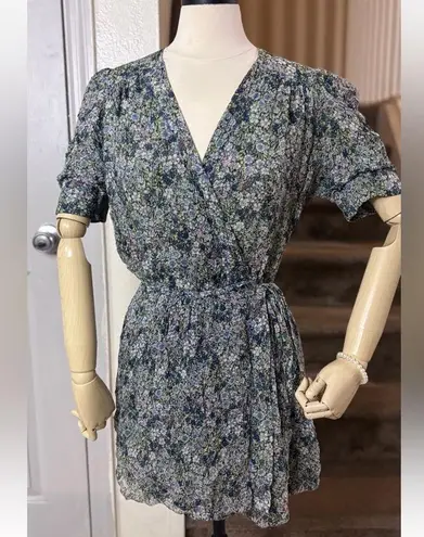 Zadig & Voltaire Wrap Dress Green Betty Mousseline Floral Puff Sz Small / Medium