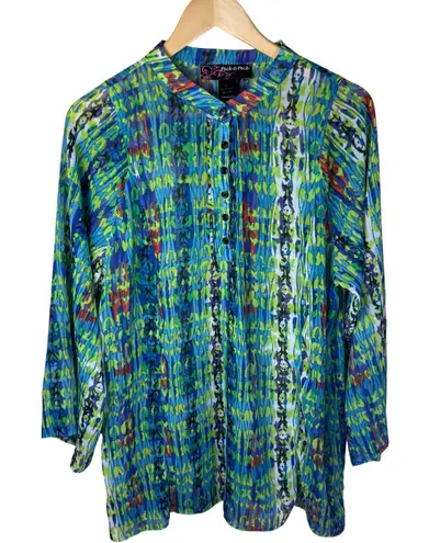 Peck & Peck Women's Skull Print Sheer Blouse Top Button Down Long Sleeve Large - Image 1