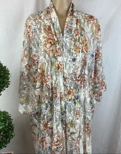 Est. 1946 White Floral Sheer Lace Open Front Kimono Swim Cover Up Robe by 