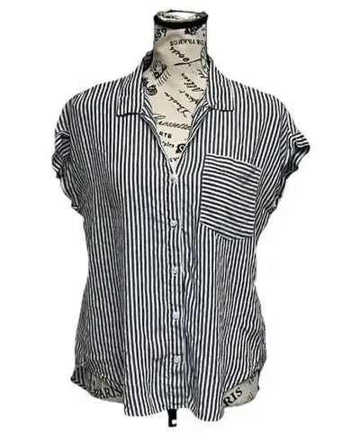 ID:23 Striped Nautical Preppy Blouse Hi Low Beach Boho nautical preppy S Cruise White