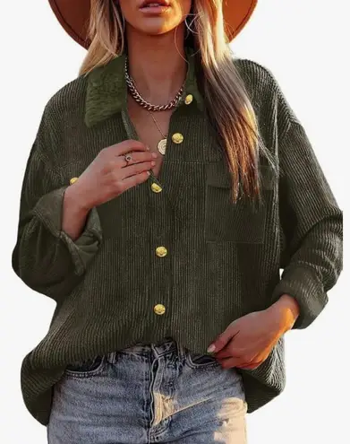 Dokotoo Womens Corduroy Shirts Casual Button Down Blouses Long Sleeve Oversized Tops with Pockets