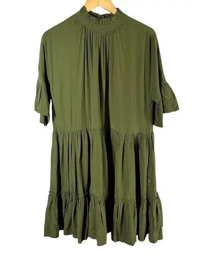 Scotch & Soda Ruffle Tiered Short Sleeve Mini Dress Size Medium US 8 Army Green