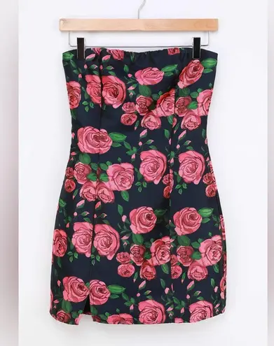 NWT Lulus Bloom to Perfection Navy Blue Floral Jacquard Mini Dress M Pink Size M
