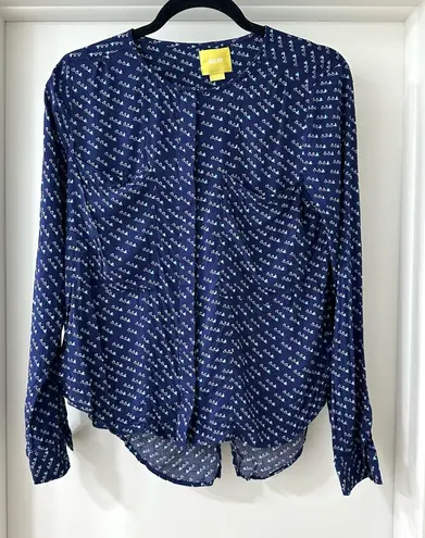 Maeve for Anthropologie Blue Clara Button Down Blouse with Flying Birds, Size 4