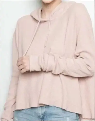 Brandy Melville John Galt Pink Waffle Thermal Hoodie Sweatshirt O/S  oversized Boxy Relaxed Crop