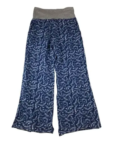 Sundance women's small linen blue print wide leg pants white pattern casual