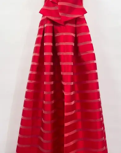 Sachin & Babi Reese Striped Bow Strapless Ball Gown Slit Maxi Dress Red Size 2