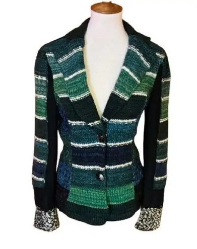 VTG Y2K Unique Emma G bright striped sweater blazer coatigan Green Size M