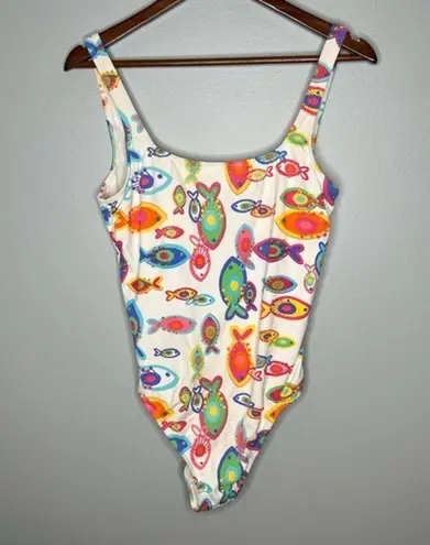 Fresh Produce white colorful fish novelty print one piece bathing suit size 14