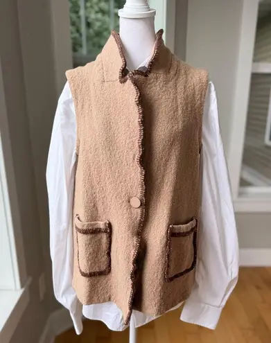 Tahari Tan Brown Embroidered Wool Vest Size XL