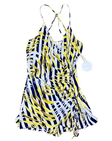 Luxxel  Romper Leaf Print Yellow Black White Stripe Women's Size Small