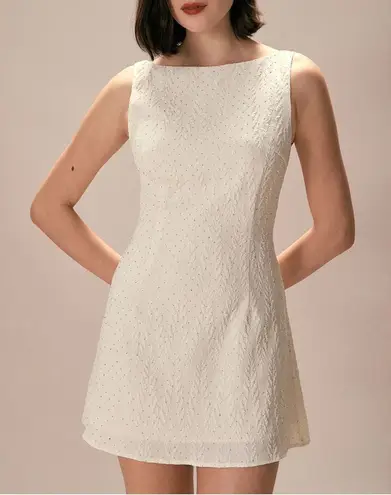 Rihoas Beige Boat Neck Textured Mini Dress Tan Size M