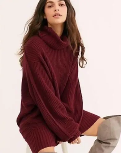 Free People NWT  Oversized Ribbed Chunky Knit Turtleneck‎ Pullover Sweater Sz XS