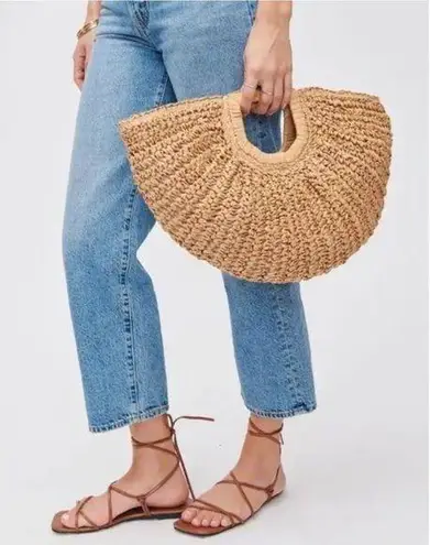 Ramla Raffia Bag Half Moon Woven Clutch Tan Beachy Boho Selling Sunset Straw NWT