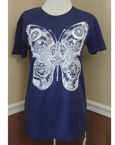 Blue with White Graphic Butterfly Moth T