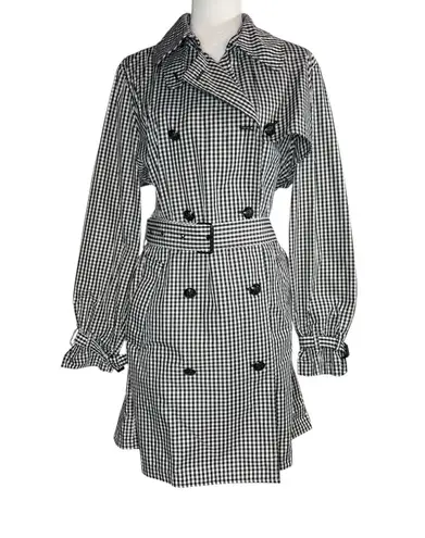 NWOT LRL Ralph Lauren Large Double Breasted Gingham Trench Coat Long Jacket Black