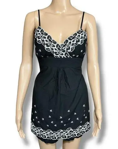 Vanity Womens Empire Waist Babydoll Tank Top Floral Tie Back Padded Black White Size L