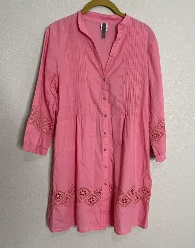 XCVI  Pink Eyelet Button Down Cotton Blouse Small