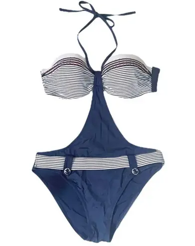Balneaire Paris Beachwear Red White & Blue Nautical Monokini Size 12 Retro Pinup