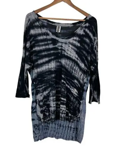 XCVI  Tunic Top Womens Small Tie Dye V-Neck 3/4 Sleeve Mixed Media Cotton Modal S