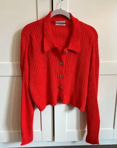 Urban Outfitters  cropped orange collared chunky cardigan size small