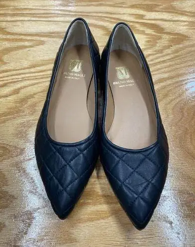 Bruno Magli Bianca Flats Shoes Women's 7 Black Quilted Leather Pointed Toe S25