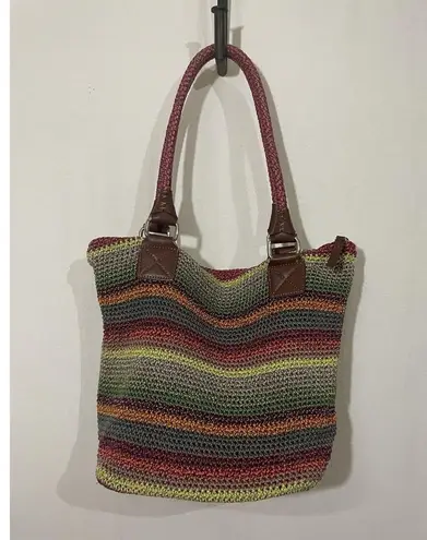 The Sak Crochet Multi Colored Stripes Boho Shoulder Bag Purse