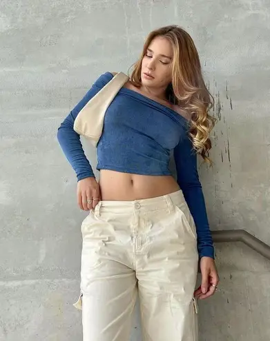 Edikted Zuri Cotton Twill Cargo Pants in Beige Size Small