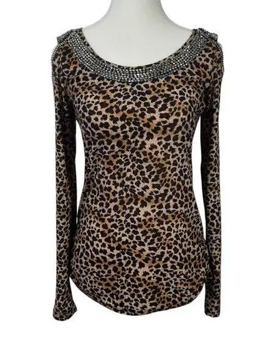 C. OLIVER Women S ANIMAL SILVER BEADED EMBELLISHED COLD SHOULDER CUT OUT TOP Y2K Black