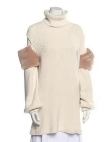 Adeam Cold Shoulder Turtleneck Sweater with Faux Fur Trim size M Size M