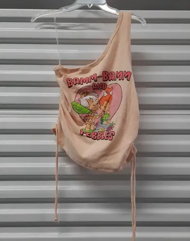 Women's Graphic Top Size XL Peach One Shoulder Pullover Summer Casual