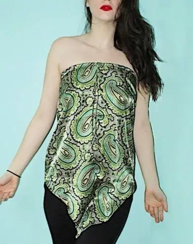FIRE Green Vintage 2000's Paisley Tube Top Satin Handkerchief Blouse