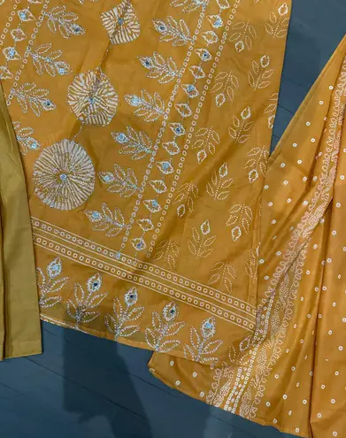 Indian kurta 3pc salwar kameez Embroidery Printed dress size L Color Orange N Size L