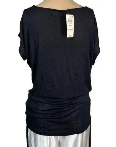 INC Womens Heritage Tee T Shirt Top Twist Front Short Cap Sleeve Black Small