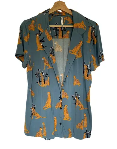 Soma button down pajama top soft short sleeves leopards big cats women L rayon Size L