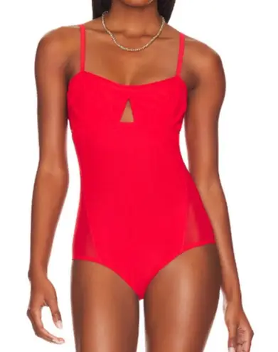 HAH X FREE PEOPLE Cut Out Bodysuit S Blood Orange Feminine Party Mesh Boho NWT Red