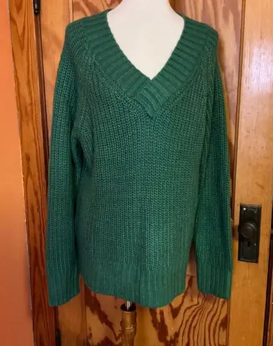 a.n.a . Green chunky v neck sweater