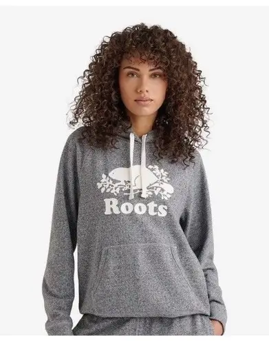 Roots Canada Hoodie Womens Medium Sweatshirt Gray Beaver Logo Sporty Casual