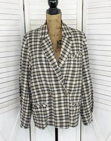 Free People  Luminary Plaid Flannel Oversized Blazer Neutral Tan Small