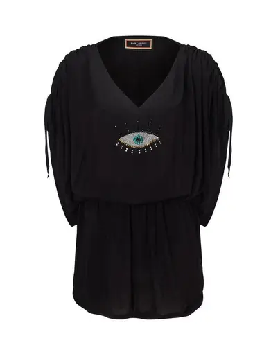 Kurt Geiger New Black Eye Tunic Cover Up Dolman Sleeve Resort Lounge Luxury Sm