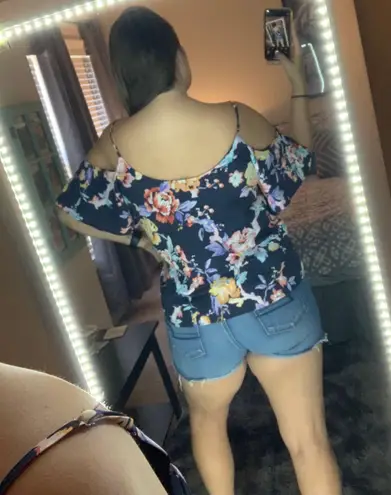 Adelyn Rae Cold Shoulder Flower Print Blouse Top