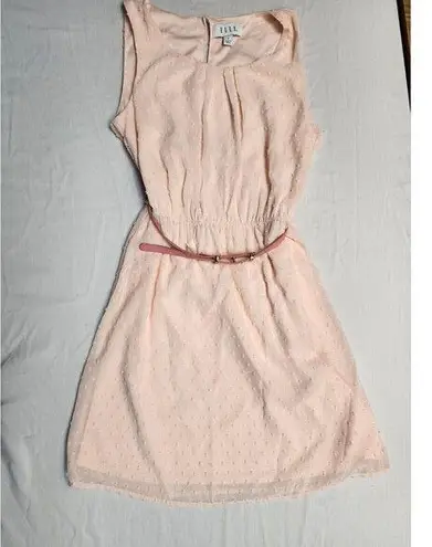 Elle Dress Womens Small Coral Pink Fit & Flare Sleeveless Dotted Belted (A24)