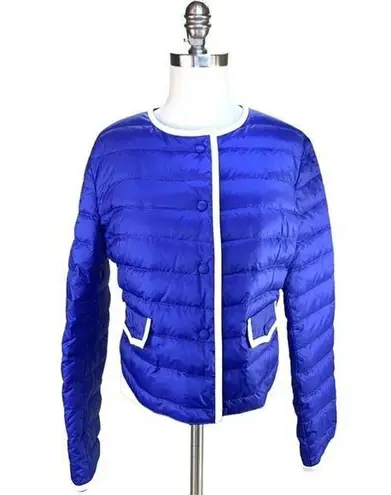 Marido Firenze | US 6 | Designer Goose Down Leather Trim Puffer Coat Jacket $590 Blue
