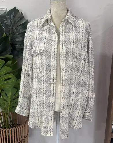 IRO Paris tweed open front shirt jacket with pearl snap buttons