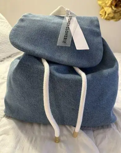 Stoney Clover Lane Backpack Denim Flap NWT Blue White